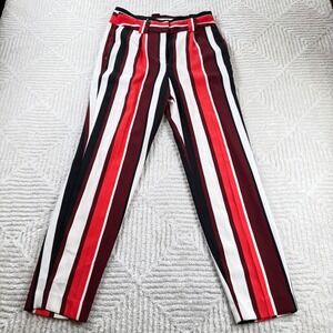 EXPRESS Pants Women 4 High Rise Red Black White Striped Office Rock Punk Concert